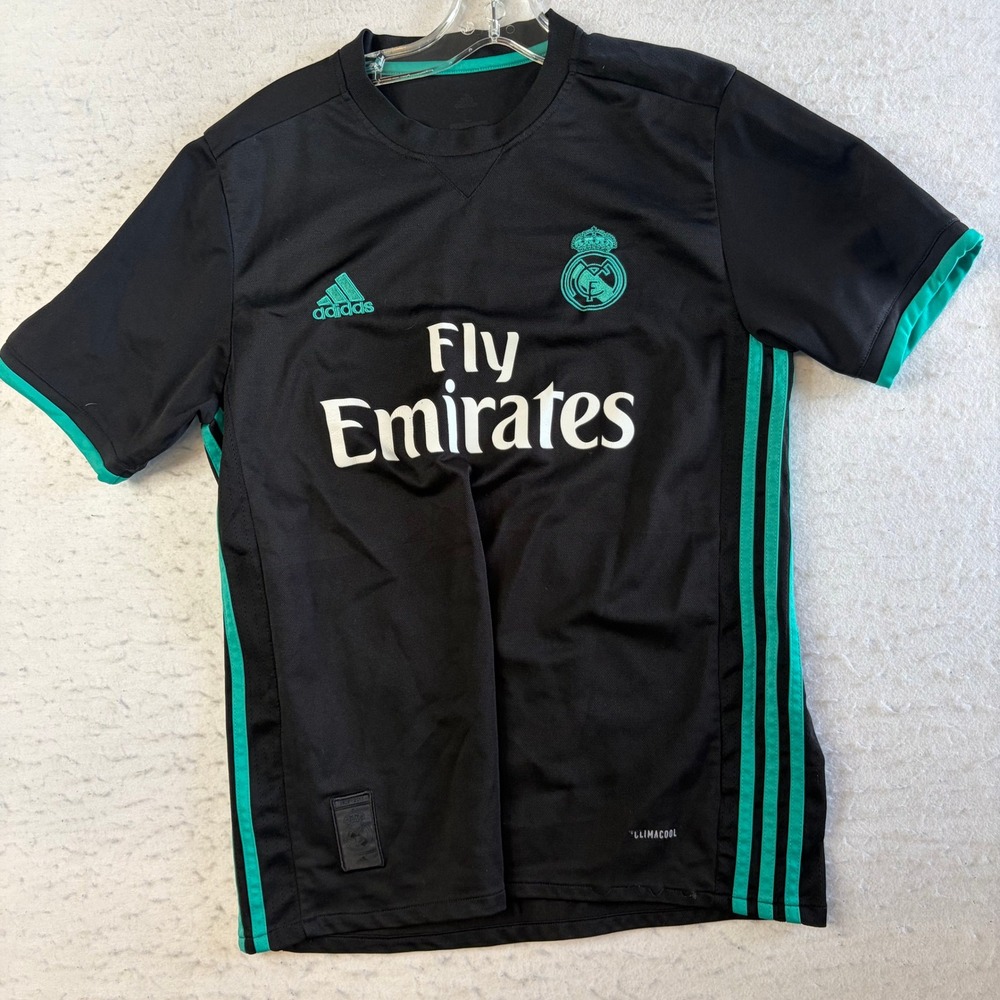 Adidas Real Madrid Jersey Mens Large Black Teal Fly Emirates Soccer Climacool